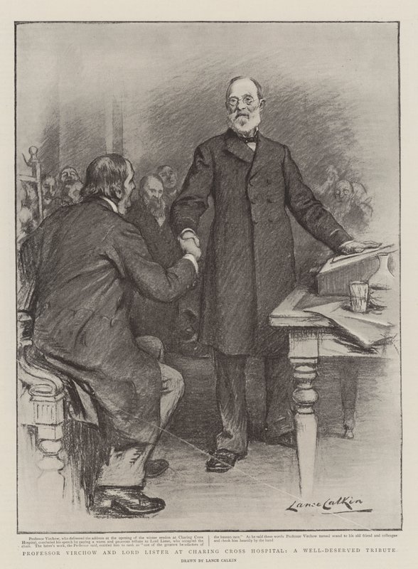 Virchow professzor és Lord Lister a Charing Cross Kórházban, jól megérdemelt elismerés alkotó: Lance Calkin
