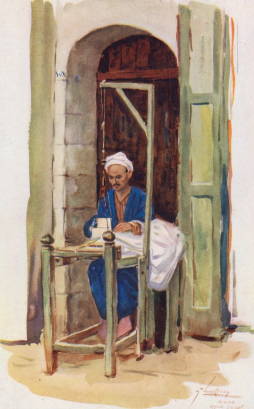Egyiptom népe: Kazzaz (színes lithó): Fonó vagy szövő, Kazzaz (színes lithó) alkotó: Lance Thackeray