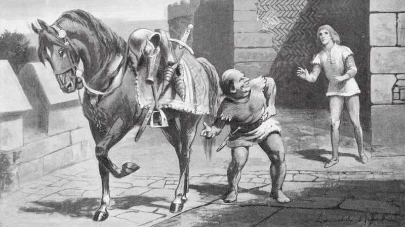 Anyja küldött Garethnek egy gyönyörű lovat és egy finom páncélt (litográfia). alkotó: Lancelot Speed