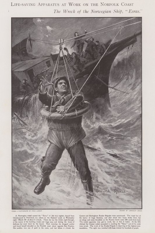 Életmentő készülék munka közben a norfolki parton (litho) alkotó: Lancelot Speed
