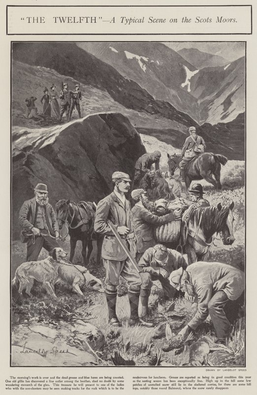 "Tizenkettedik" - tipikus jelenet a skót mórokról (litho) alkotó: Lancelot Speed