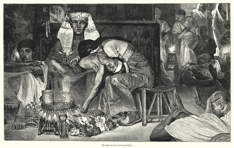 Az elsőszülött halála: Egyiptom tíz csapása közül az utolsó (litho) alkotó: Lawrence (after) Alma Tadema