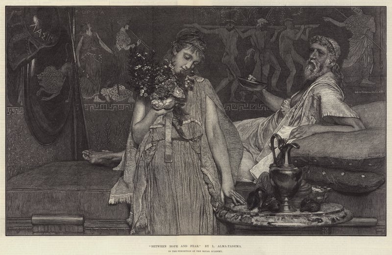 Remény és félelem között, a Királyi Akadémia kiállításán alkotó: Lawrence Alma Tadema