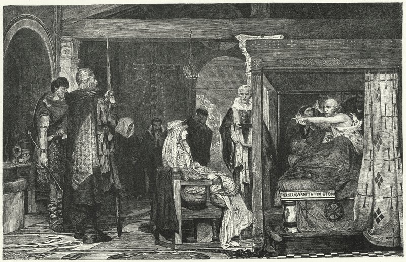 Fredegund királynő Praetextatus püspök halálos ágyán, 586 alkotó: Lawrence Alma Tadema