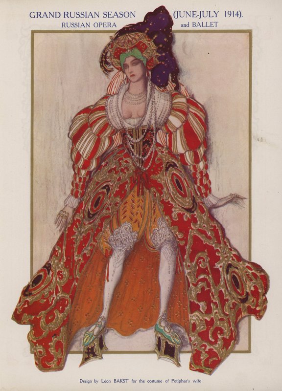 Leon Bakst jelmezterve Potiphar feleségének Richard Strauss Josephslegende balettjének Ballets Russes produkciójában (színes litó) alkotó: Leon (after) Bakst