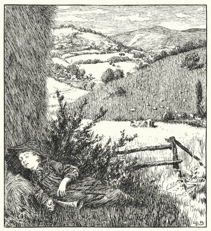 Kisfiú kék, gyere, fújd fel a kürtödet (metszet) alkotó: Leonard Leslie Brooke