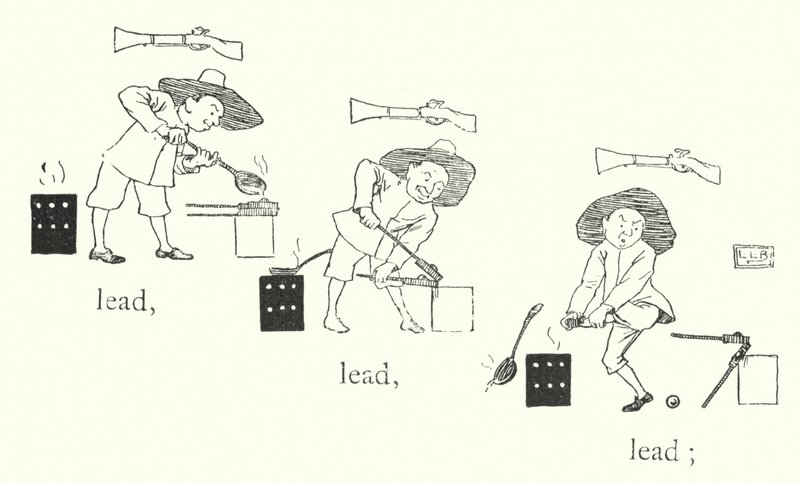 Volt egy emberke, és volt egy kis pisztolya, és a golyói ólomból készültek, ólom, ólom (metszet) alkotó: Leonard Leslie Brooke