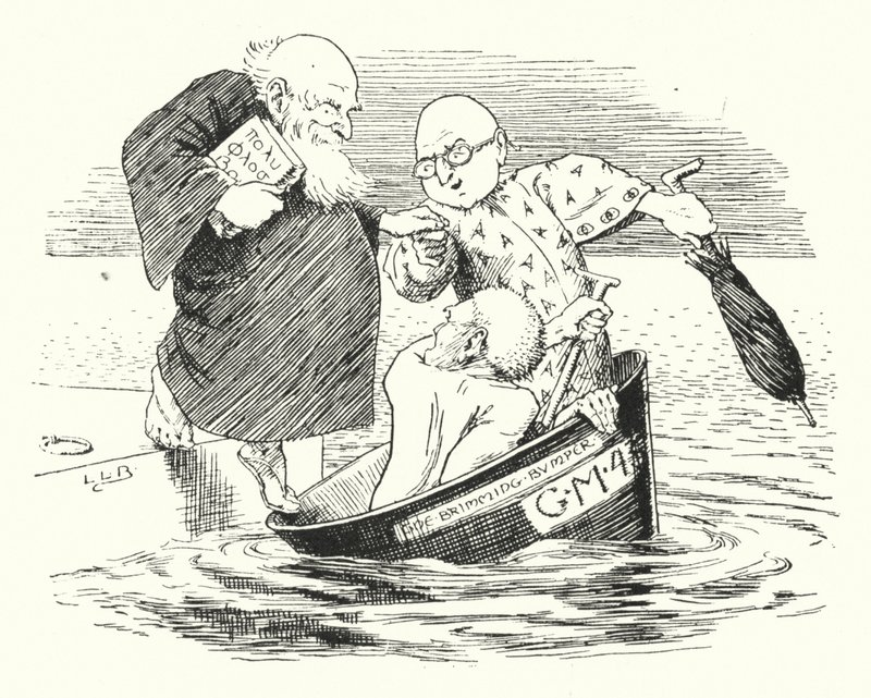 Három gothami bölcs a tengerre ment egy tálban (metszet) alkotó: Leonard Leslie Brooke
