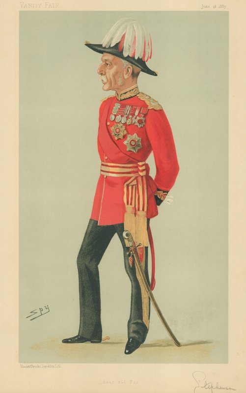 Sir Frederick Charles Arthur Stephenson tábornok, Kedves öreg Ben, 1887. június 18., Vanity Fair rajzfilm alkotó: Leslie Matthew Ward