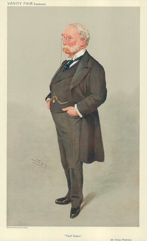 Sir Thomas Wrightson, Vámreform, 1908. május 6., Vanity Fair rajzfilm alkotó: Leslie Matthew Ward