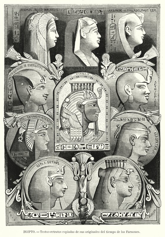 Ókori egyiptomi portréfejek (litho) alkotó: Lothar Michael Burger