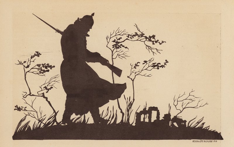 Egy német katona sziluettje, I. világháború (litho) alkotó: Lotte Nicklass