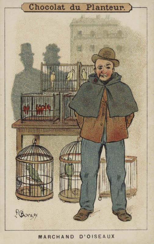 Madárkereskedő (chromolitho) alkotó: Louis Borgex