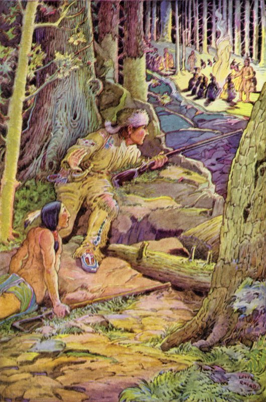 A fiatal férfiak a gerinc felé haladtak, Szarvasölővel elöl alkotó: Louis John Rhead