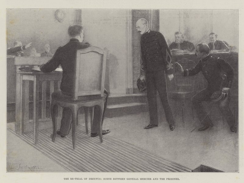 Dreyfus újbóli tárgyalása, Jelenet Mercier tábornok és a fogoly között alkotó: Louis Remy Sabattier