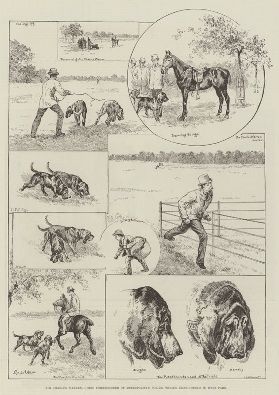 Sir Charles Warren, a Fővárosi Rendőrkapitányság főbiztosa, aki vérebekkel próbálkozik a Hyde Parkban alkotó: Louis Wain