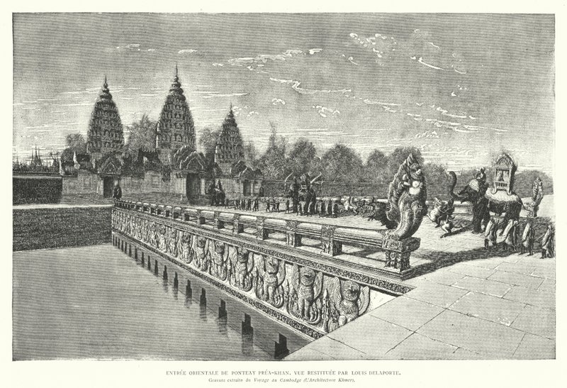 Preah Khan khmer templomának keleti bejárata, Angkor, Kambodzsa (metszet) alkotó: Louis (after) Delaporte