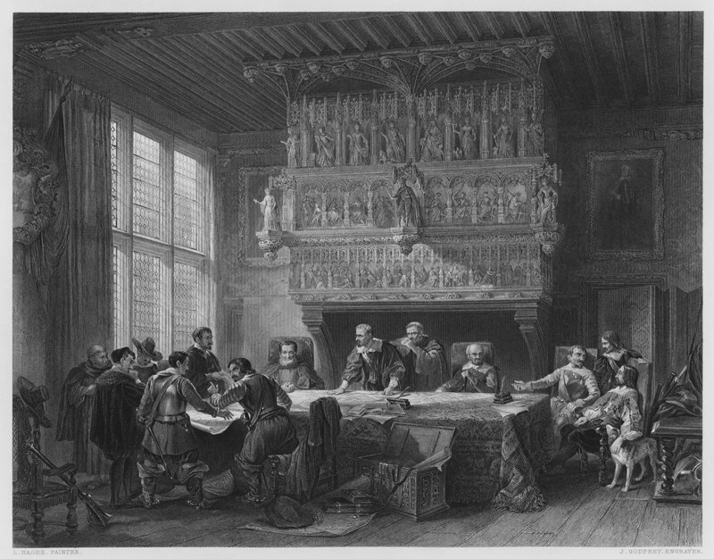 The Council of War at Courtray, a képről a Vernon Galleryben (metszet) alkotó: Louis (after) Haghe