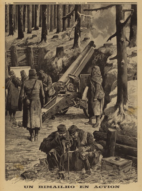 A francia hadsereg Rimailho gyorstüzelő közepes tarackja akcióban, I. világháború alkotó: Louis Charles (after) Bombled