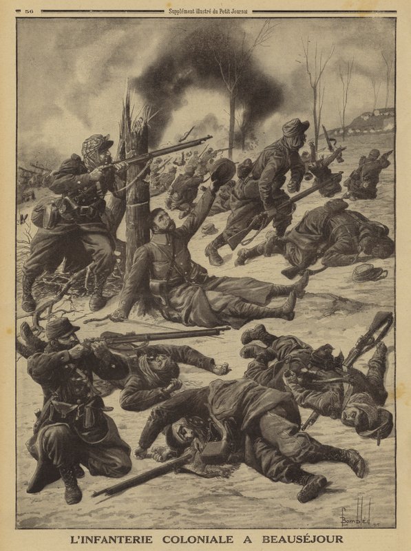 Francia gyarmati gyalogság harcban Beausejourban, az I. világháborúban alkotó: Louis Charles (after) Bombled