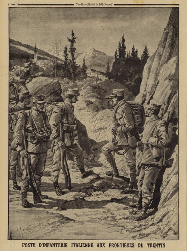 Olasz gyalogsági állás Trentino határában, I. világháború alkotó: Louis Charles (after) Bombled