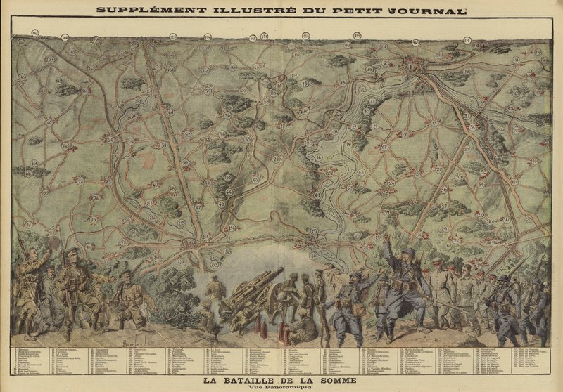 Panorámás kilátás a somme-i csatatérre, Franciaország, I. világháború alkotó: Louis Charles (after) Bombled