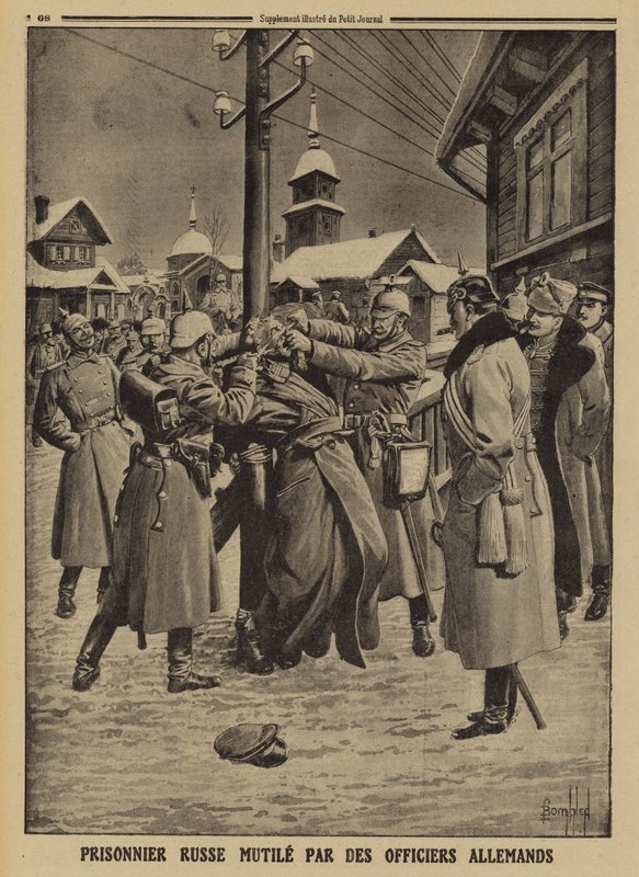 Német tisztek által megcsonkított orosz hadifogoly, I. világháború alkotó: Louis Charles (after) Bombled