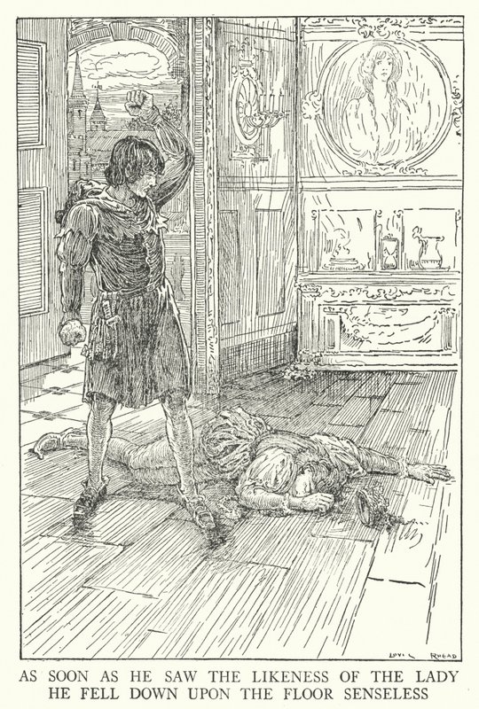 Amint meglátta a hölgy képmását, ész nélkül rogyott le a padlóra (litho) alkotó: Louis John Rhead