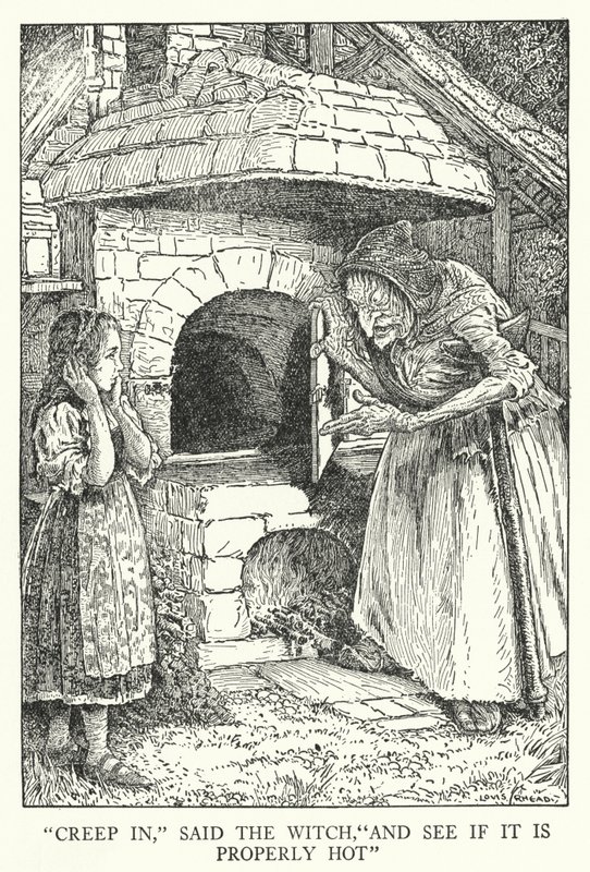 "Csúszj be" - mondta a boszorkány - "És nézd meg, hogy megfelelően meleg-e" (litho) alkotó: Louis John Rhead