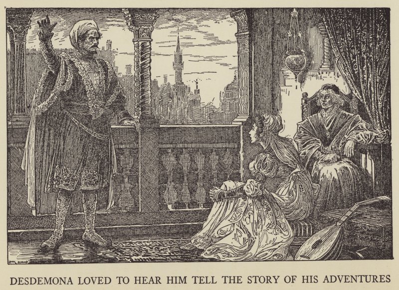 Desdemona szerette hallgatni, ahogy elmeséli kalandjait alkotó: Louis John Rhead