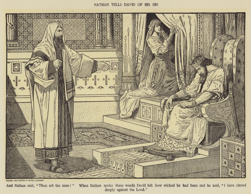 Nátán elmeséli Dávidnak a bűnét alkotó: Louis John Rhead