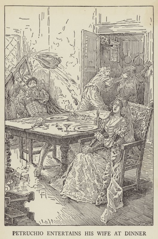 Petruchio megvendégeli feleségét vacsoránál alkotó: Louis John Rhead