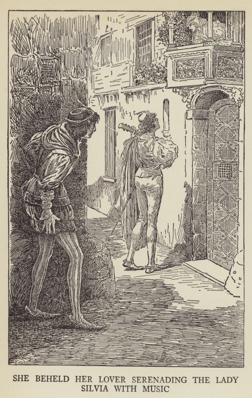 Látta szeretőjét, amint szerenát ad Lady Silviának zenével alkotó: Louis John Rhead