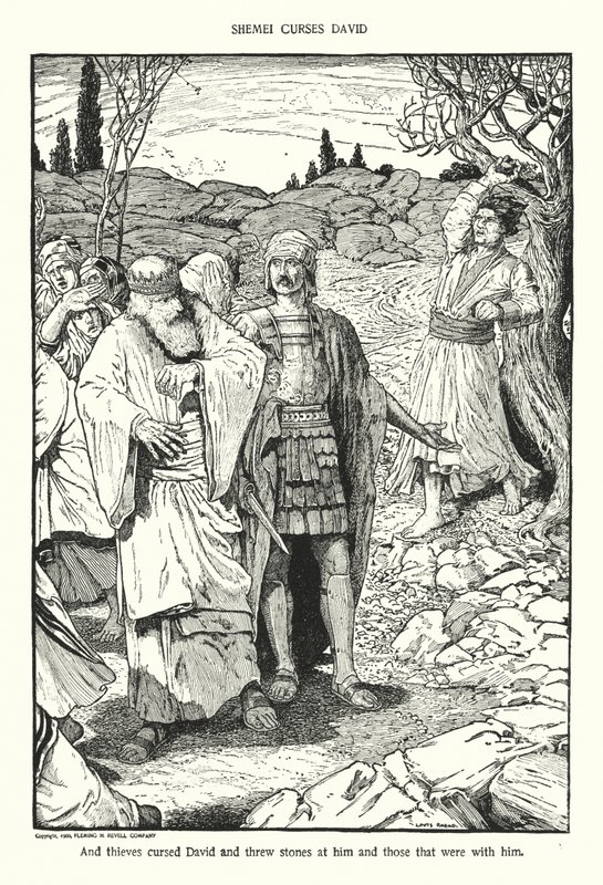 Simei megátkozza Dávidot (litográfia) alkotó: Louis John Rhead