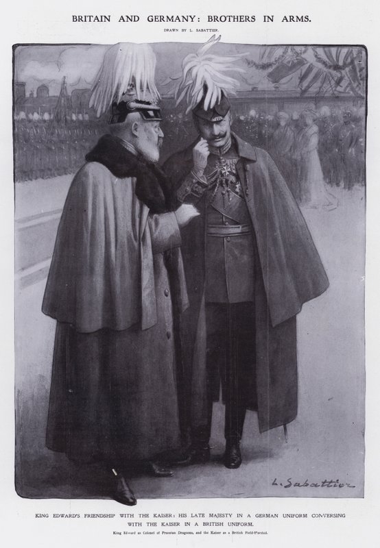 VII. Edward király a porosz dragonyosok ezredesének, II. Vilmos császár pedig brit tábornagynak (litho) öltözött alkotó: Louis Remy Sabattier