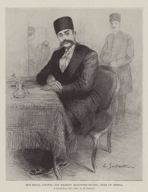 Királyi látogatónk, őfelsége Muzaffer-ed-Din, perzsa sah alkotó: Louis Remy Sabattier