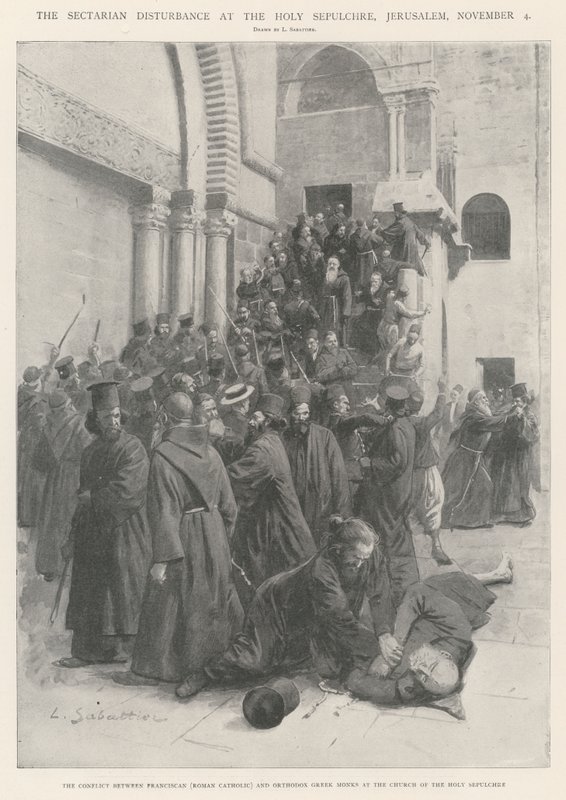 A felekezetek zavarása a Szent Sírnál, Jeruzsálem, november 4 alkotó: Louis Remy Sabattier