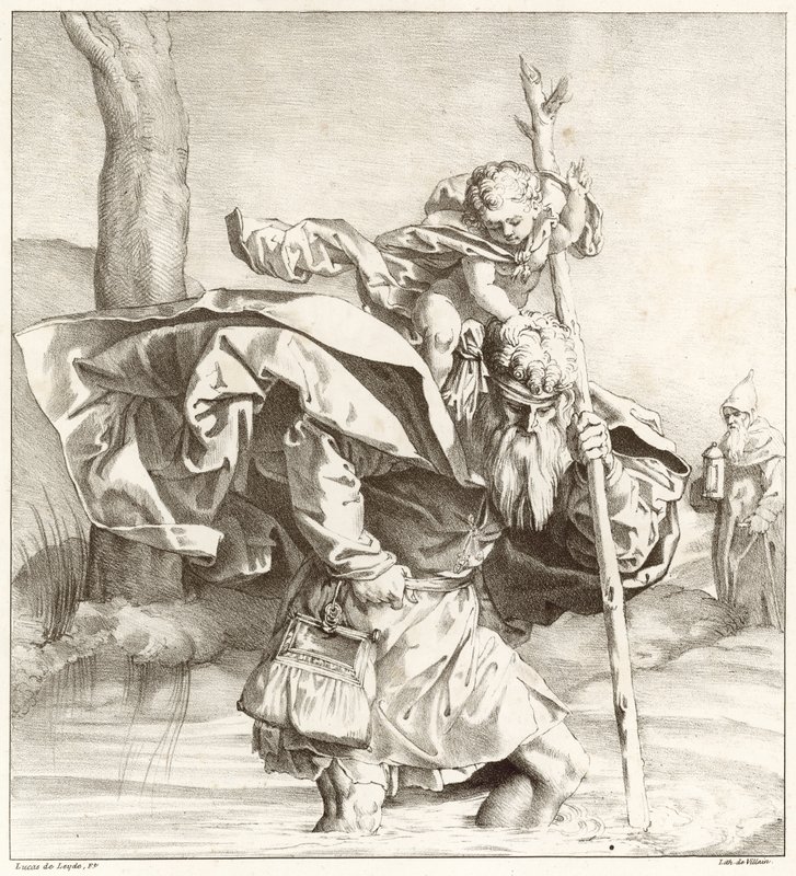 Szent Kristóf, aki a gyermek Krisztust hordozza alkotó: Lucas van Leyden