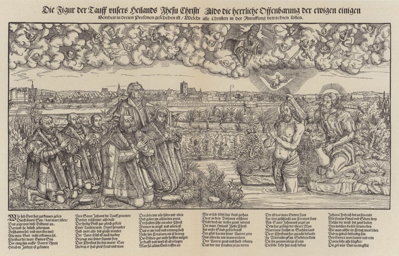 III. Frigyes, Szászország választófejedelme és Luther Márton Krisztus megkeresztelkedésének tanúja (metszet;) alkotó: Lucas the Elder (after) Cranach