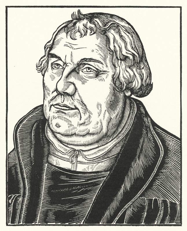Luther Márton német protestáns reformátor portréja későbbi életében (metszet) alkotó: Lucas the Elder (after) Cranach