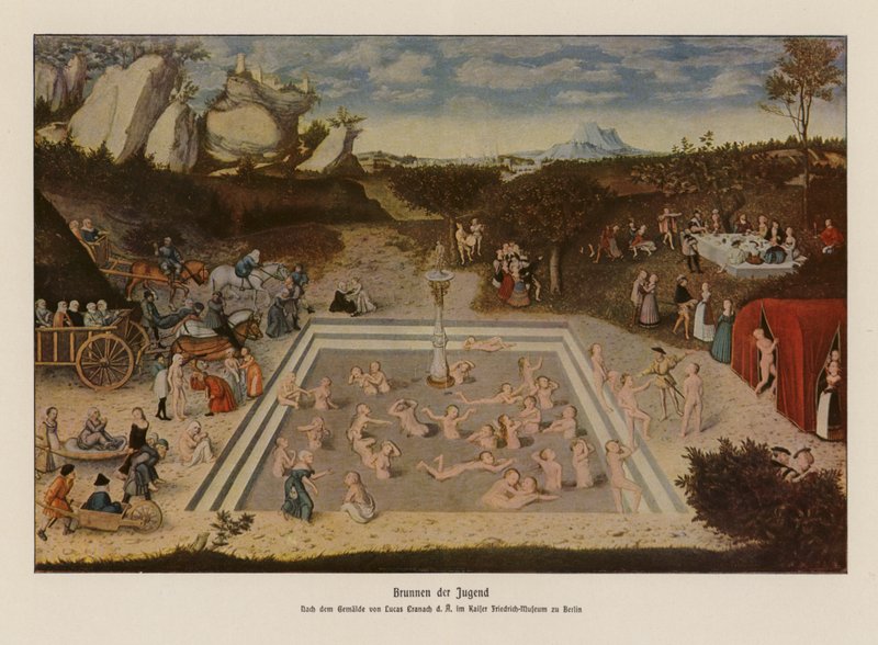 A fiatalság forrása (színes litográfia) alkotó: Lucas the Elder (after) Cranach