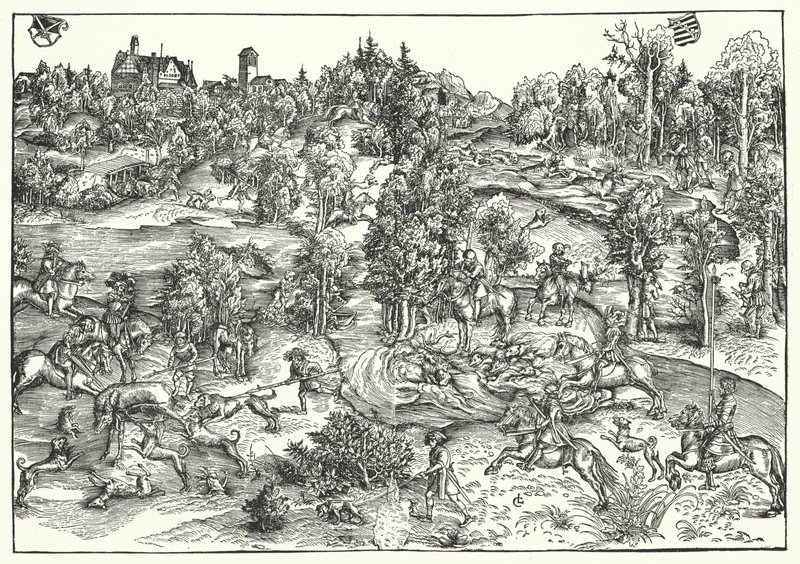 A szarvasvadászat (metszet) alkotó: Lucas the Elder (after) Cranach