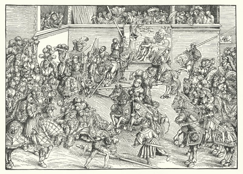 A verseny Sámson és az oroszlán kárpitjával (metszet) alkotó: Lucas the Elder (after) Cranach
