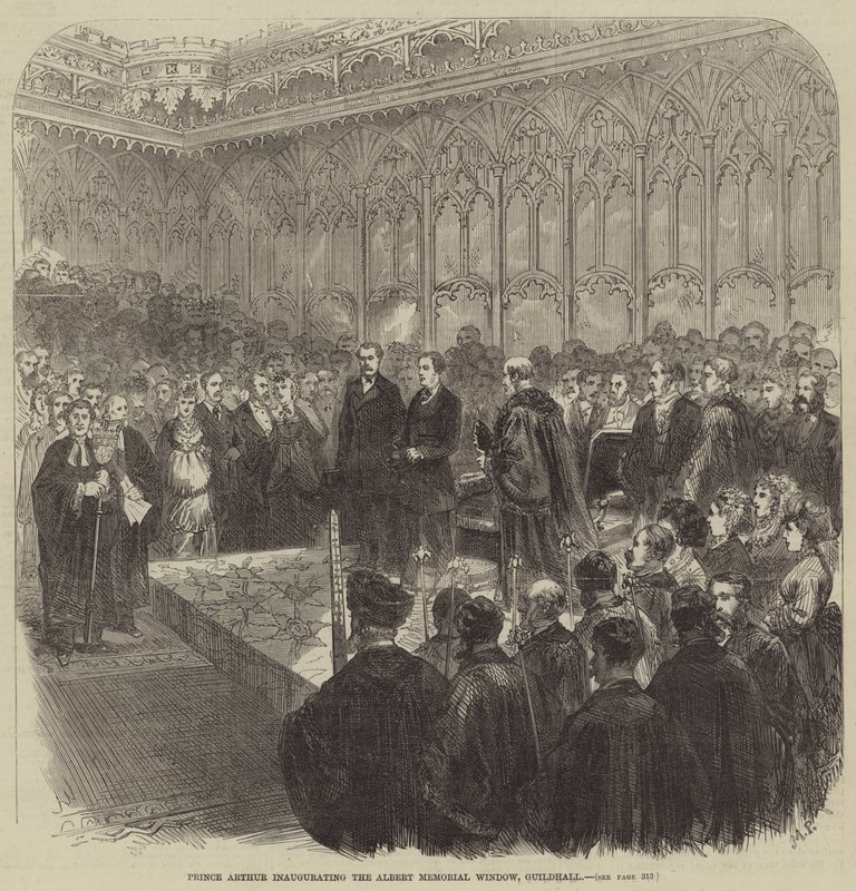 Arthur herceg felavatja az Albert-emlékablakot, a Guildhall-ban alkotó: Lucien Metivet