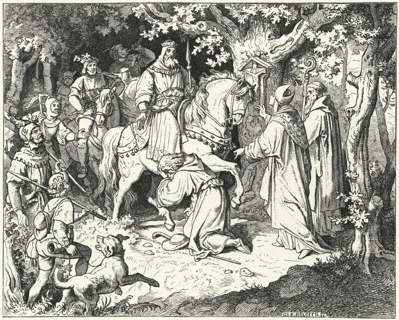 Liudolf sváb herceg bocsánatot kér apjától, a német I. Ottótól, amiért fellázadt ellene, 954 alkotó: Ludwig Adrian Richter