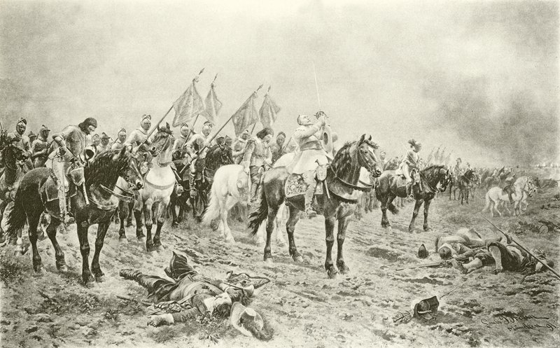 Gusztáv Adolf a lutzeni csata előtt (mélynyomás) alkotó: Ludwig Braun