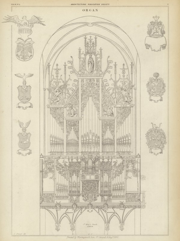 A Mária-templom orgonája, Lübeck, Németország (metszet) alkotó: Ludwig Gruner