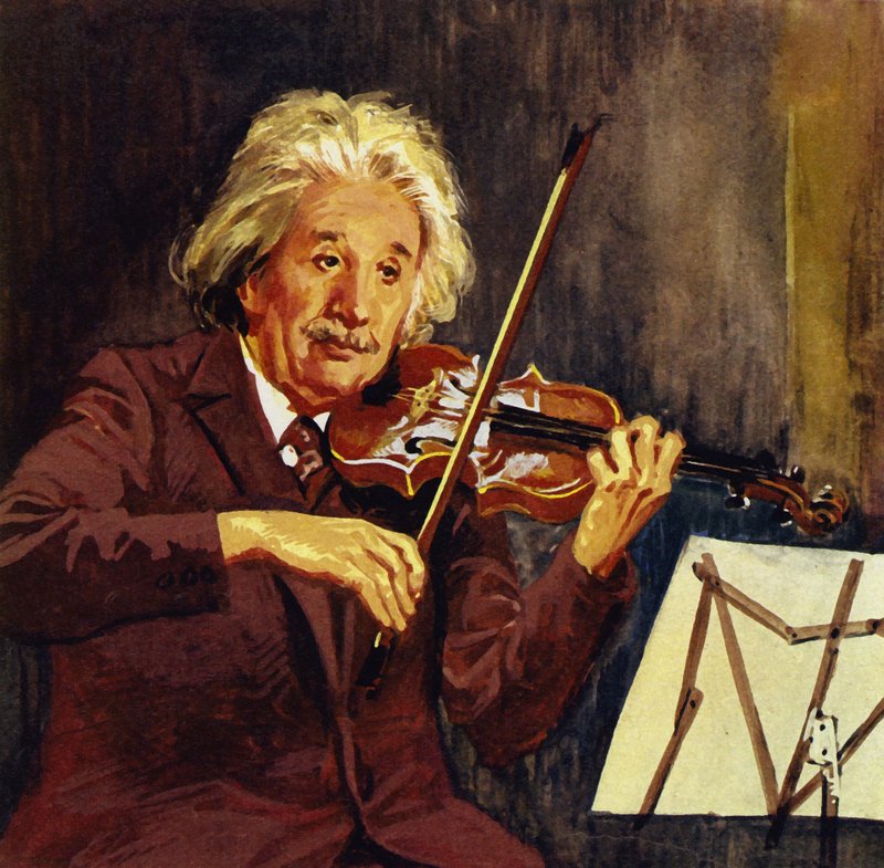 Albert Einstein hegedül (színes litográfia) alkotó: Luis Arcas Brauner