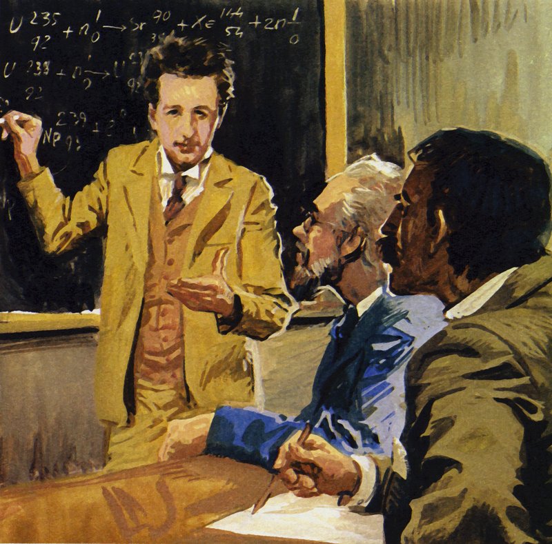 Albert Einstein matematikából és fizikából szerzett diplomát (színes lithó) alkotó: Luis Arcas Brauner