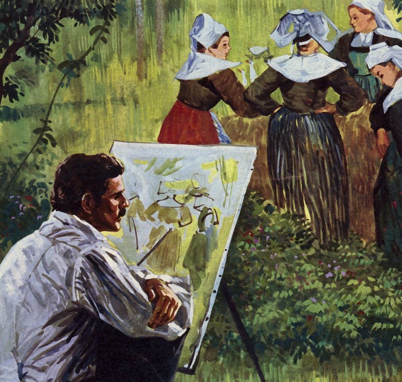 Cezanne inspirálta színes breton tájképek festésére (színes litográfia). alkotó: Luis Arcas Brauner